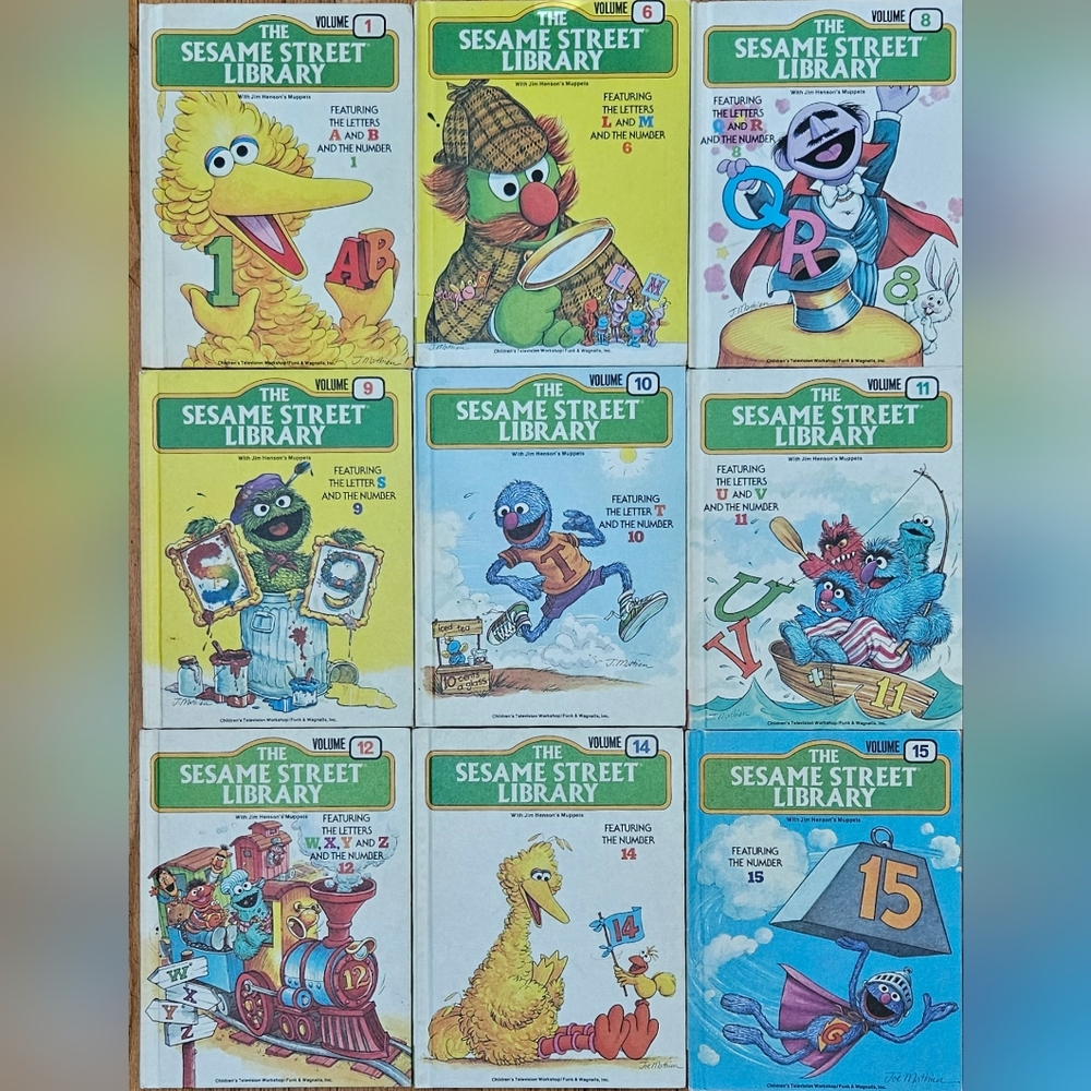 9 Sesame Street Library Hardcover Books, Pages have no stains, writing, tears.